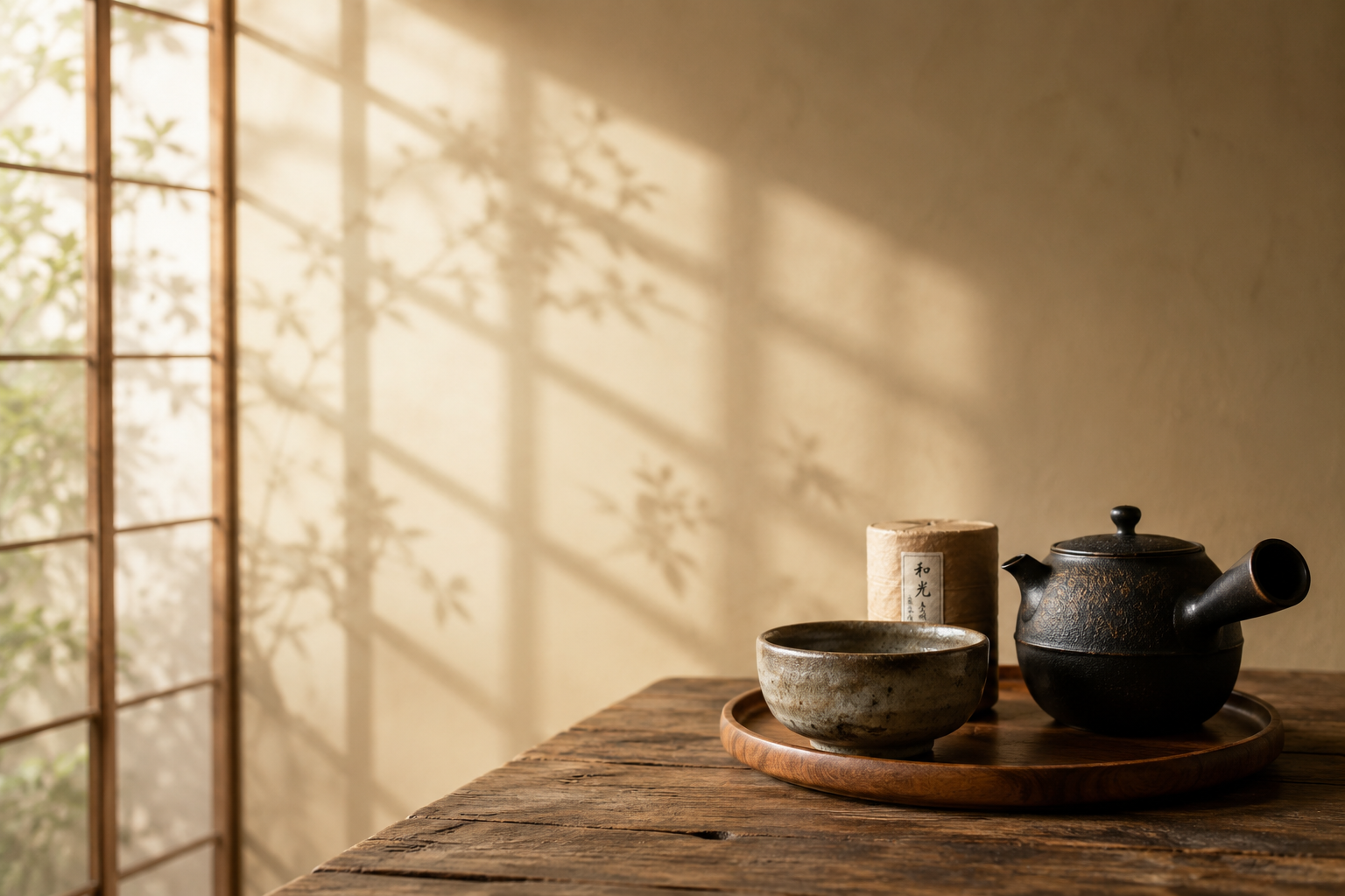 Japanese tea set with soft shoji light